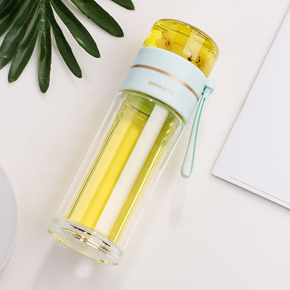 Glass water bottle with tea infuser filter, leak proof water bottle