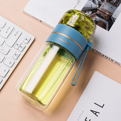 Glass water bottle with tea infuser filter, leak proof water bottle