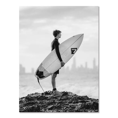 Nordic modern black &amp; white coastal landscape wall art