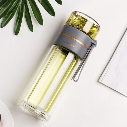 Glass water bottle with tea infuser filter, leak proof water bottle